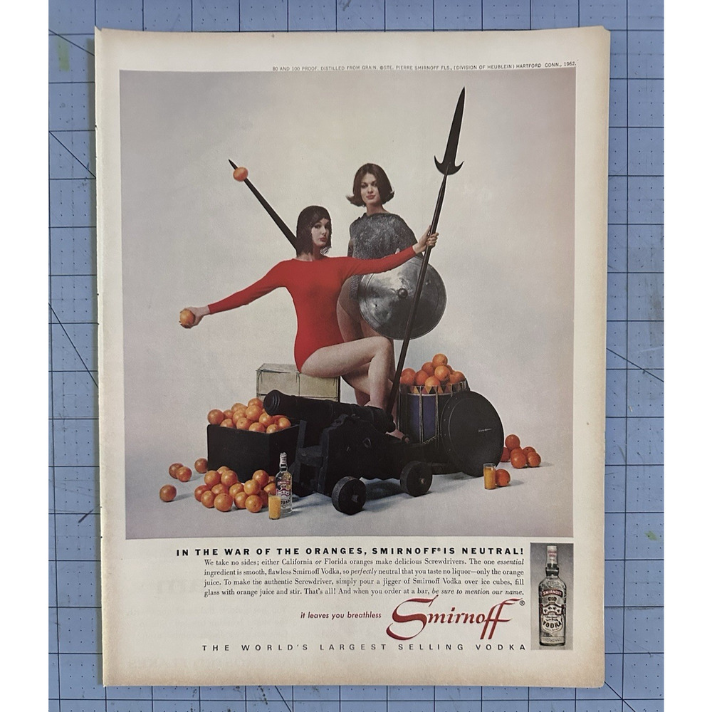 1963 Print Ad Smirnoff Seeling Vodka Orange War Vintage